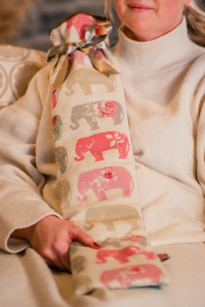 Extra Long Hot Water Bottle Cover - Elephants Pink