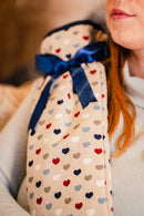 Extra Long Hot Water Bottle Cover - Hearts Multi