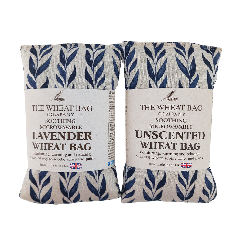 Navy Leaf Linen Wheat Bag